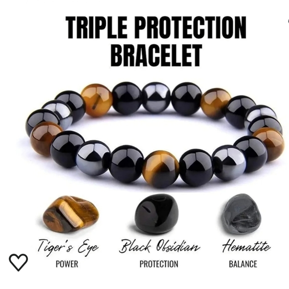 Tiger Eye, Hematite & Black Obsidian Triple Protection Chakra Healing Br… - Picture 2 of 3